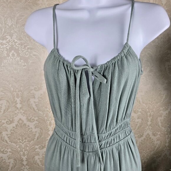 Monteau Los Angeles Size XS Sage Green Jumpsuit Linen Blend Spaghetti Straps - Picture 2 of 14